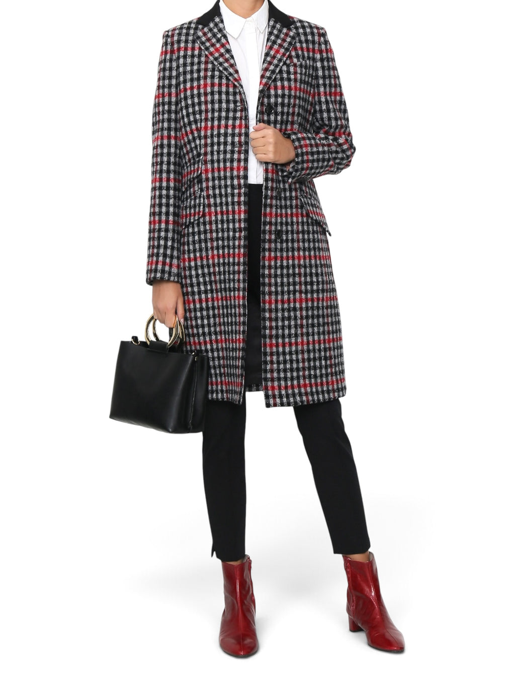 Paul Smith Women Red Grey Kensington Fit Check Wool Coat 44