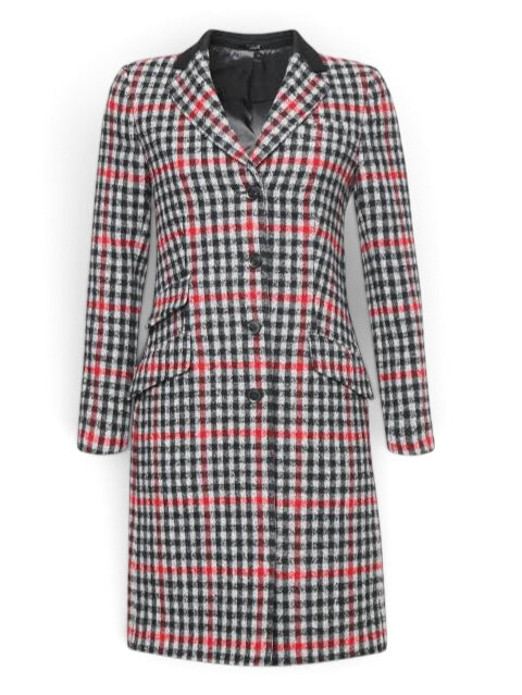 Paul Smith Women Red Grey Kensington Fit Check Wool Coat 44