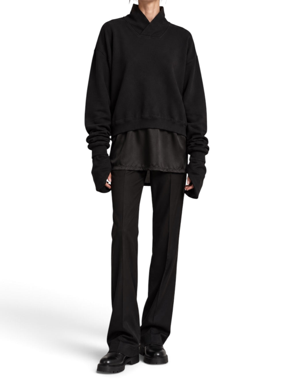 Haider Ackermann Black Funnel-Neck Sweatshirt Silk Hem Long Cuffs Small