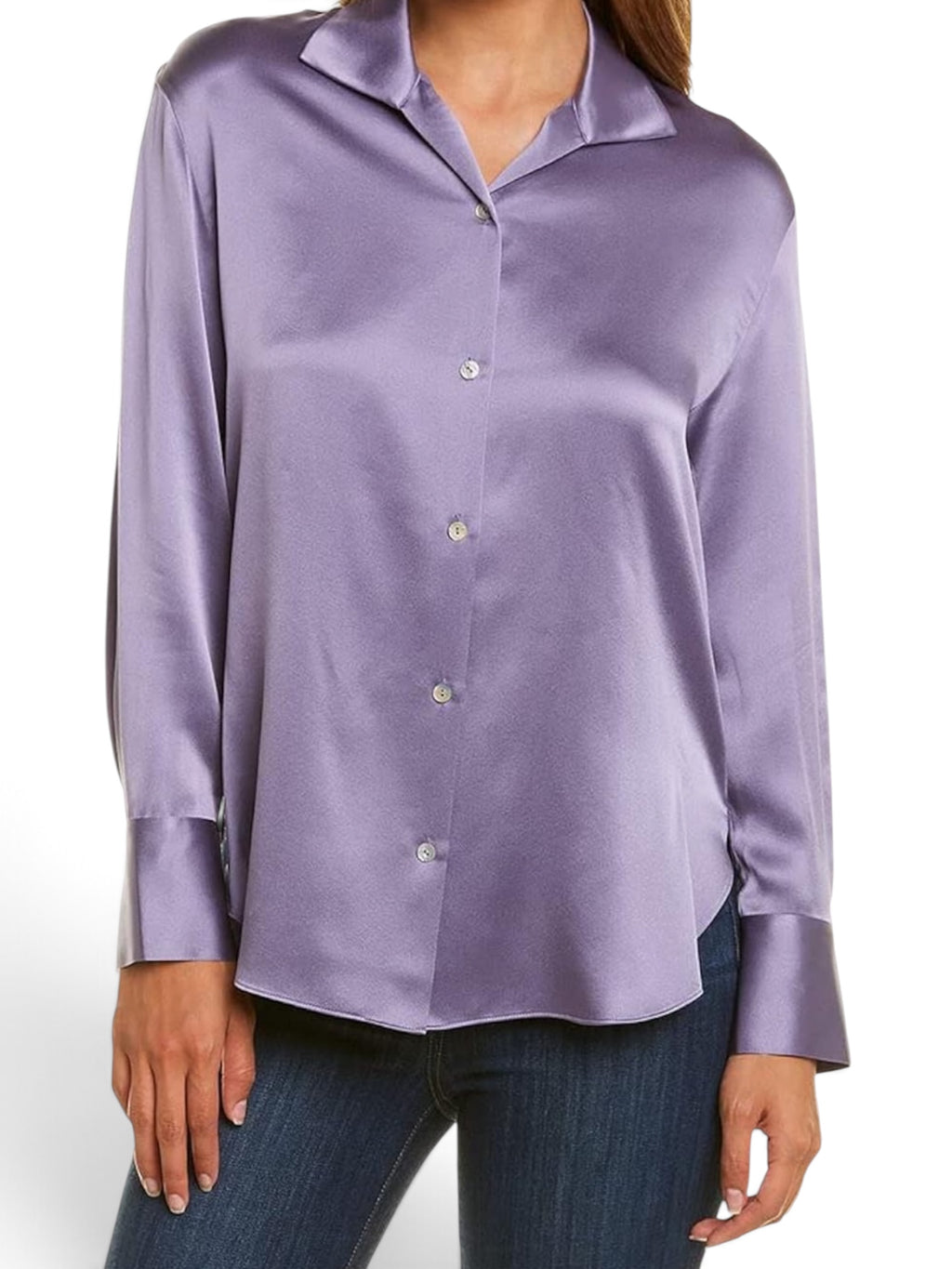 Vince Lavender 100% Silk Satin Button-Up Blouse Medium
