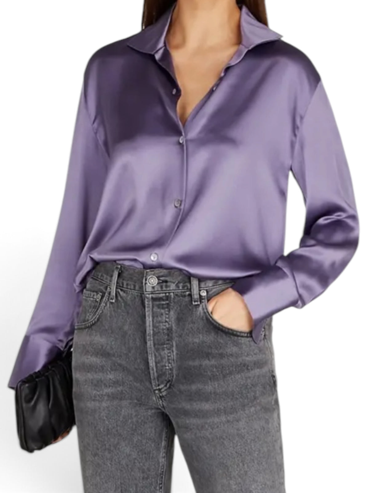 Vince Lavender 100% Silk Satin Button-Up Blouse Medium