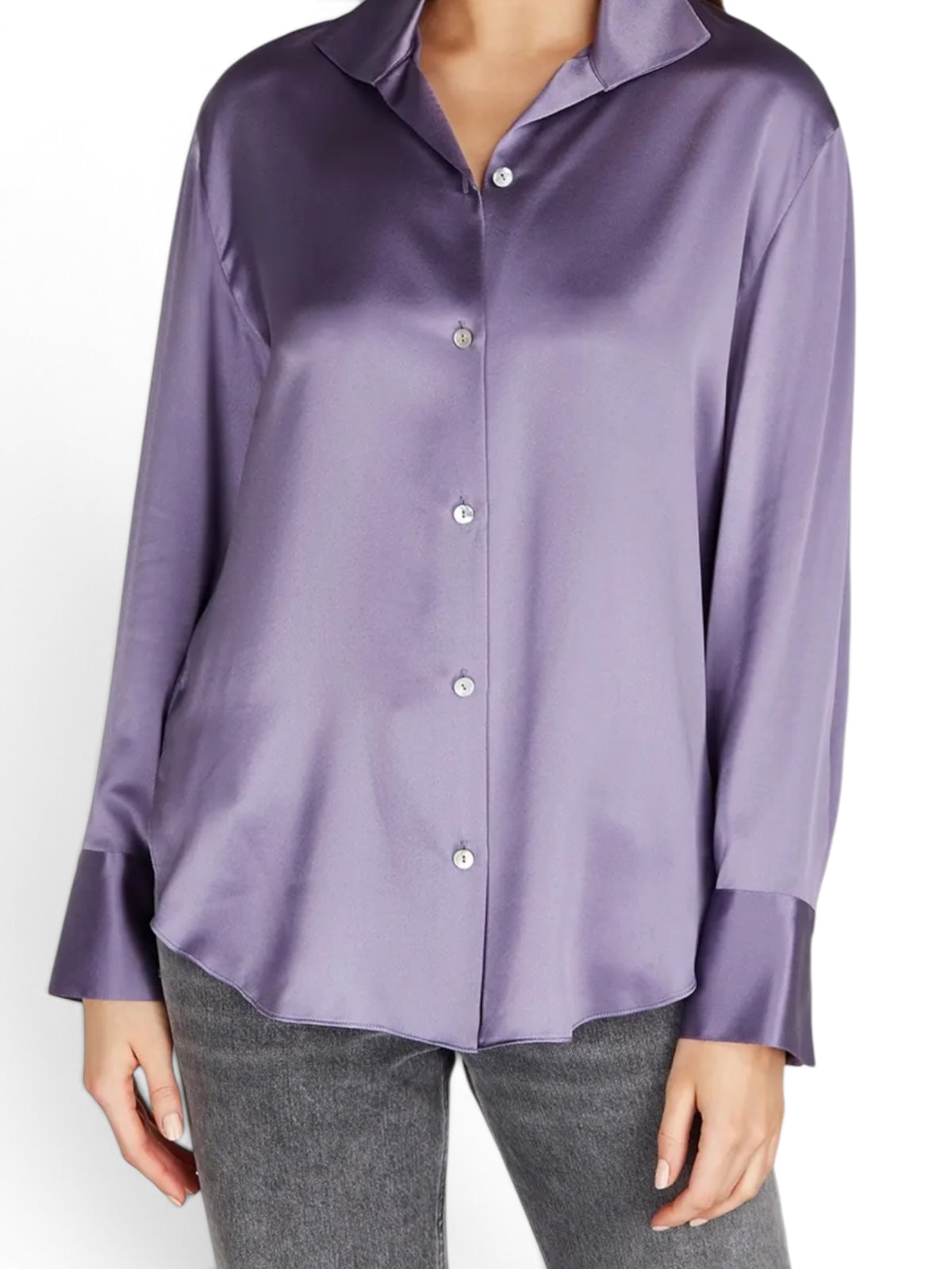 Vince Lavender 100% Silk Satin Button-Up Blouse Medium