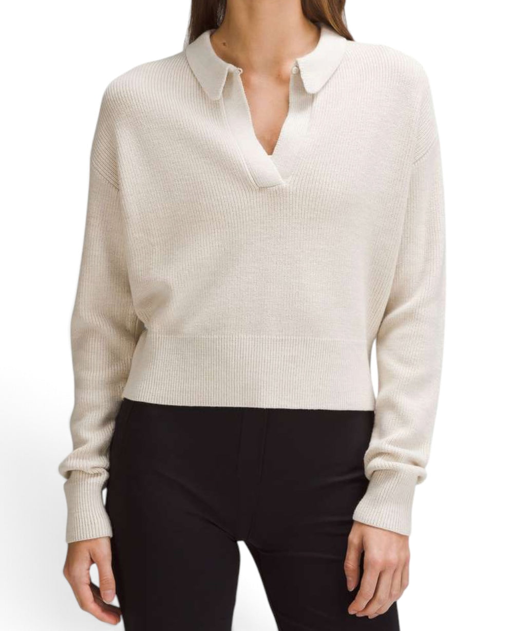 Lululemon Women’s Small Bone Ivory Collared Merino Wool Knit Sweater