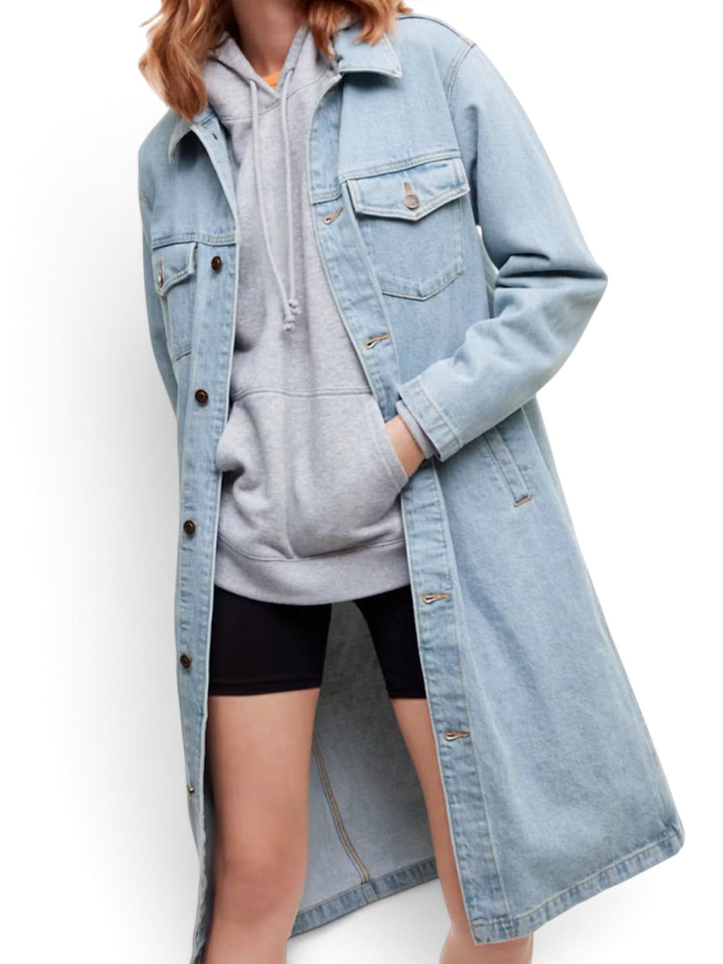 Tna Denim Duster Coat Light Wash Size XXS 100% Cotton
