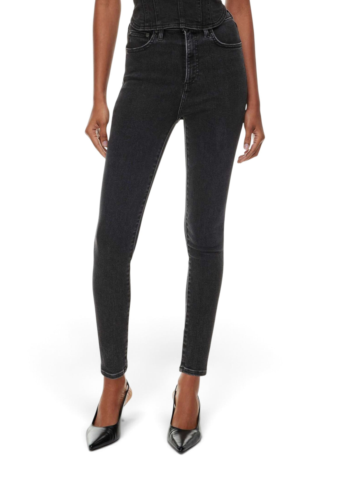 Denim Forum The Lola High Rise Skinny Jean Washed Black Size 30 28L