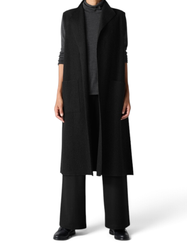 Eileen Fisher Women’s Lightweight Boiled Wool Shawl Collar Vest Medium