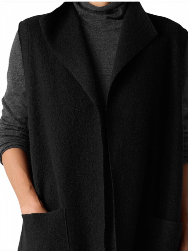 Eileen Fisher Women’s Lightweight Boiled Wool Shawl Collar Vest Medium