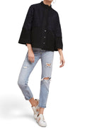 Field Flower Wool Lace-Panel Cape Jacket Black Size XS 100% Wool