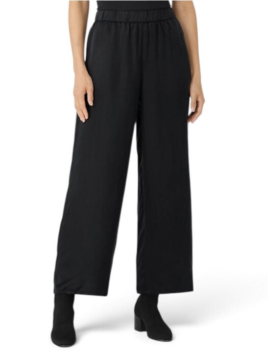 Eileen Fisher Organic Cotton Wide-Leg Cropped Jean Black Size XS 98% Organic Cotton