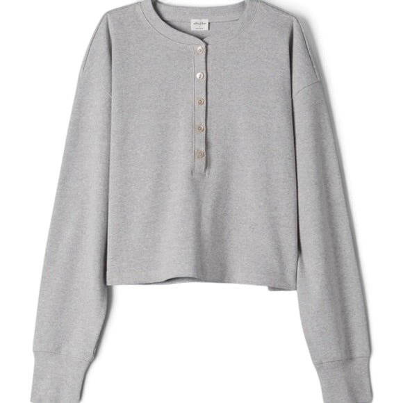 Aritzia Wilfred Free Mavis Grey Henley Long Sleeve Top Small