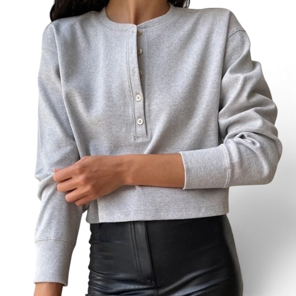 Aritzia Wilfred Free Mavis Grey Henley Long Sleeve Top Small