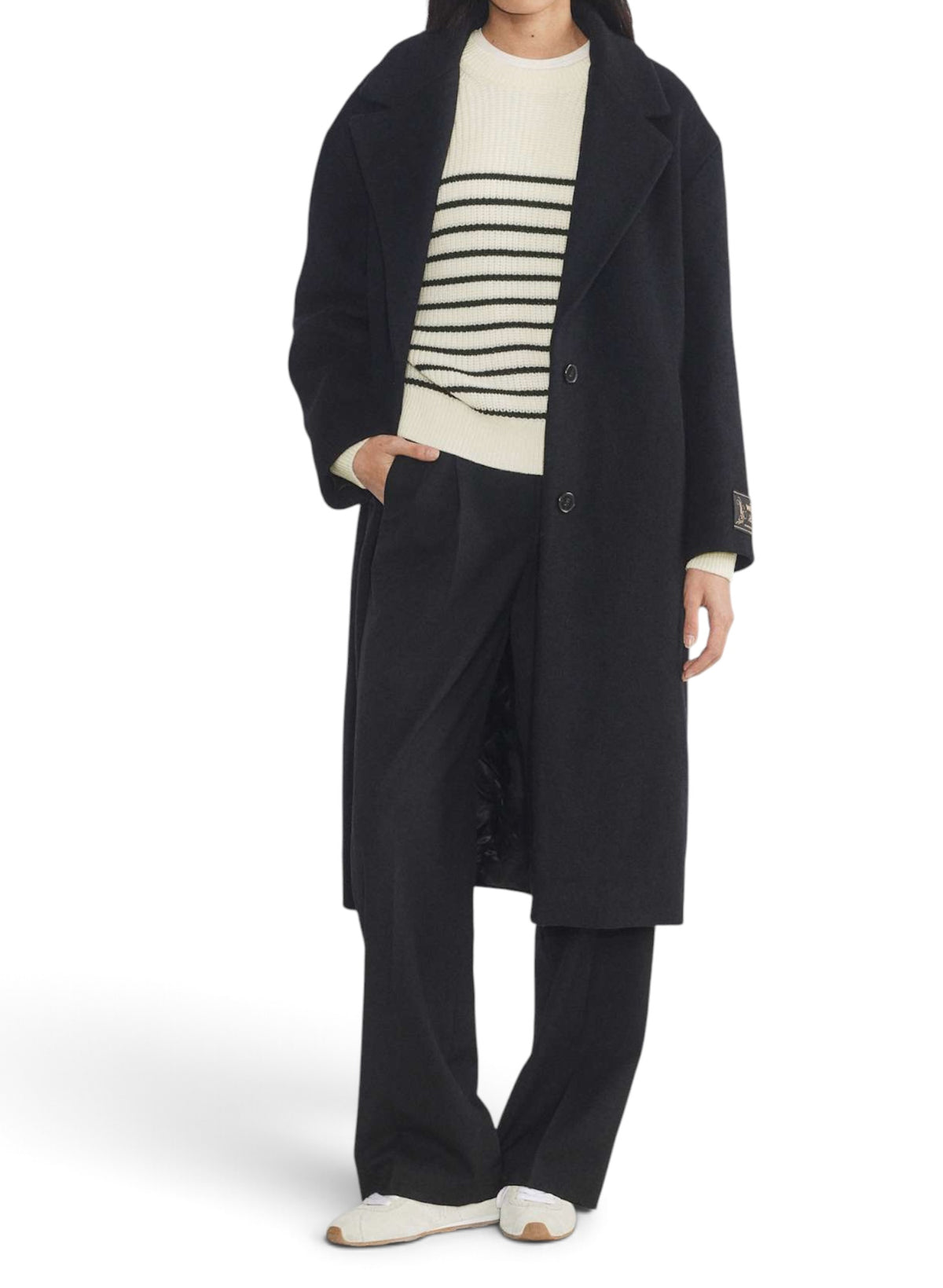 Aritzia Wilfred Maria Merino Wool Cotton Striped Sweater Avorio Navy Small