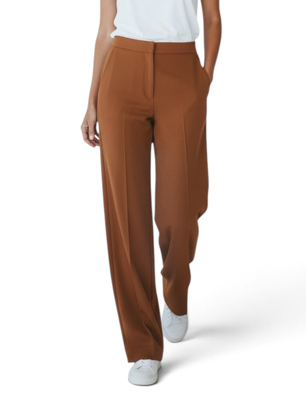Aritzia Wilfred High Rise Wide Leg Pleated Trousers Cognac Brown Size 8