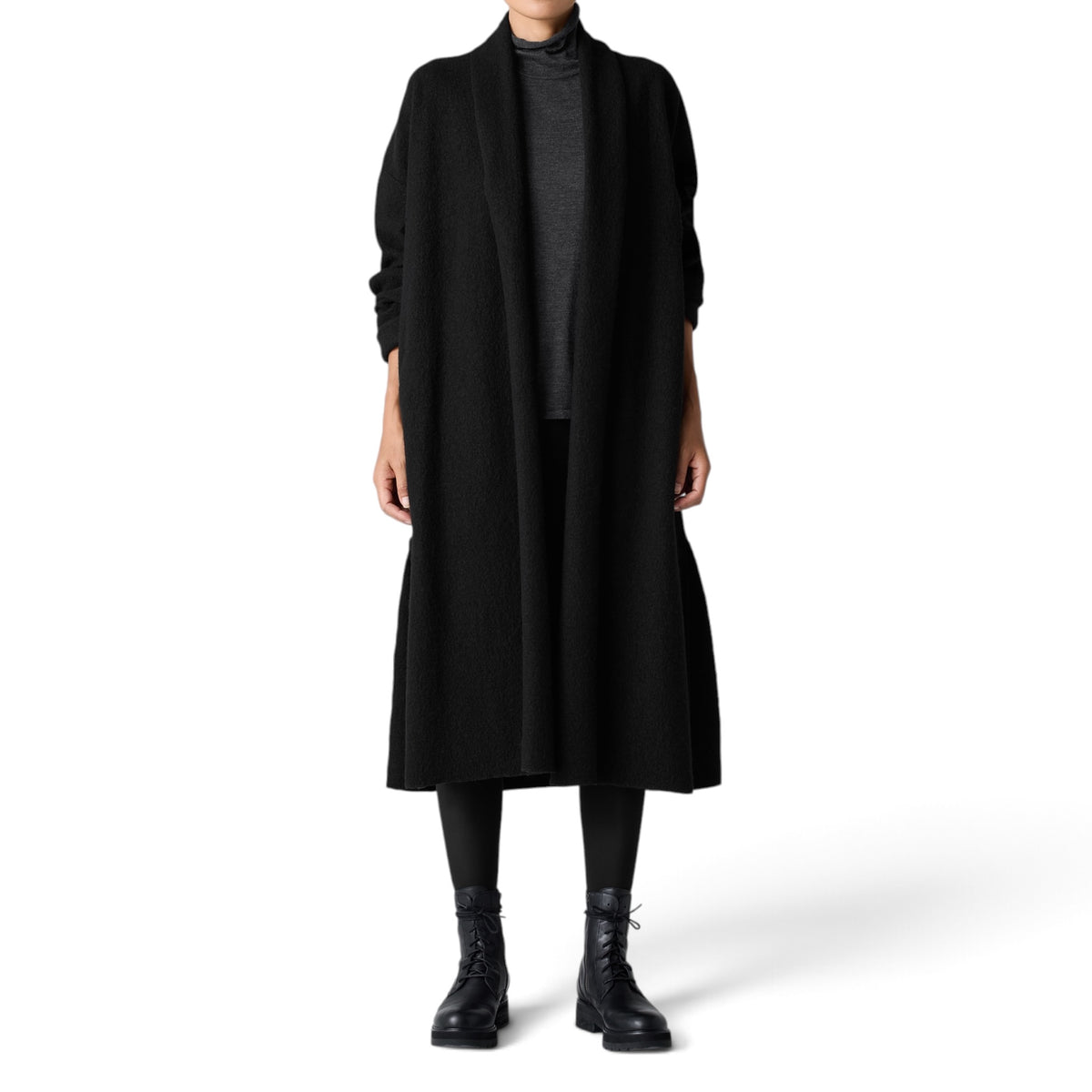 Eileen Fisher Lightweight Boiled Wool Icon Coat Black Size Medium Duster