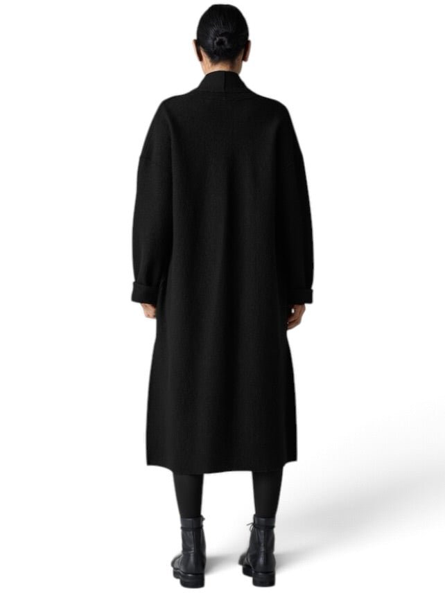 Eileen Fisher Lightweight Boiled Wool Icon Coat Black Size Medium Duster