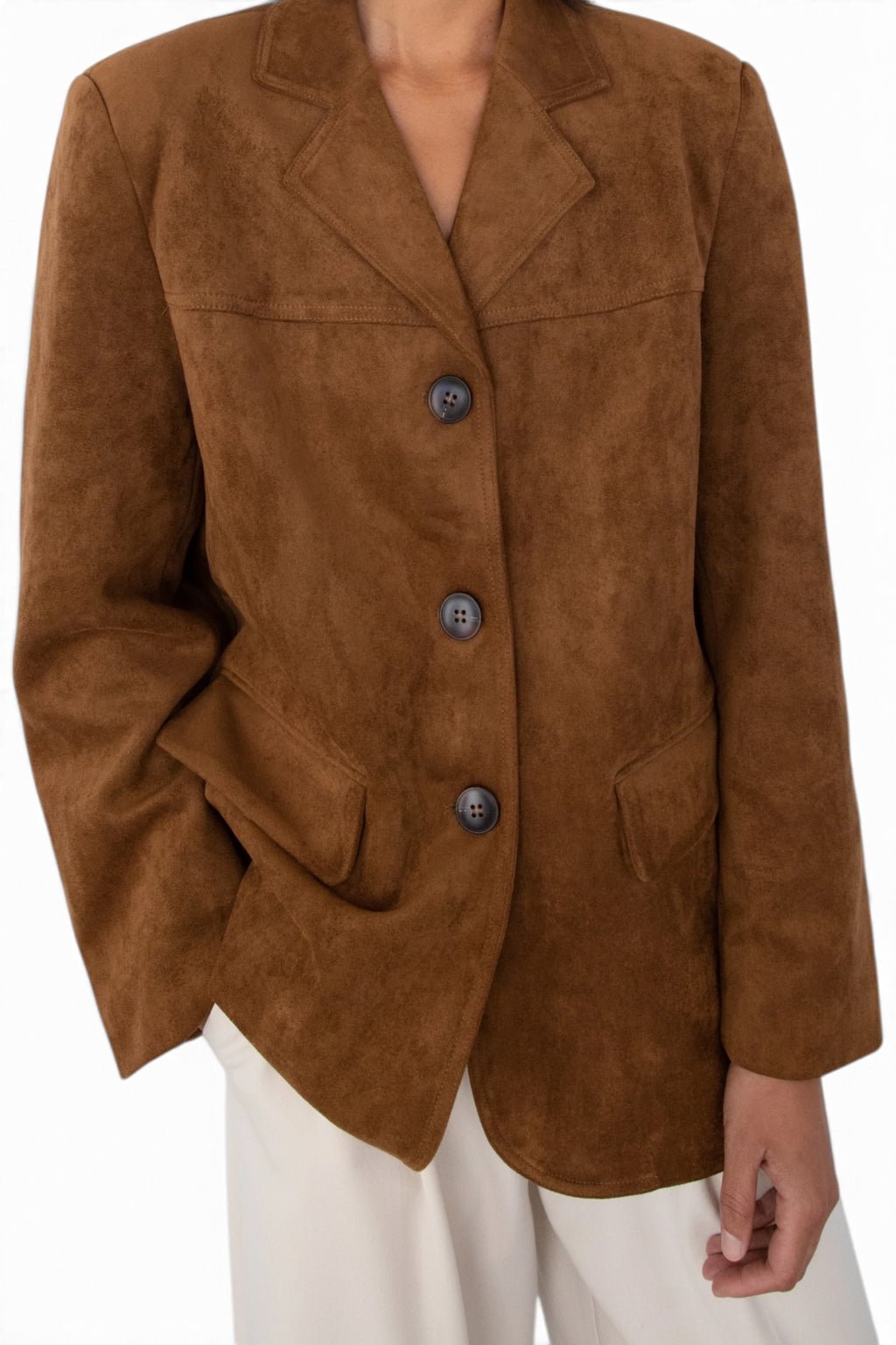 Oak + Fort Oversized Vegan Suede Blazer Brown Small