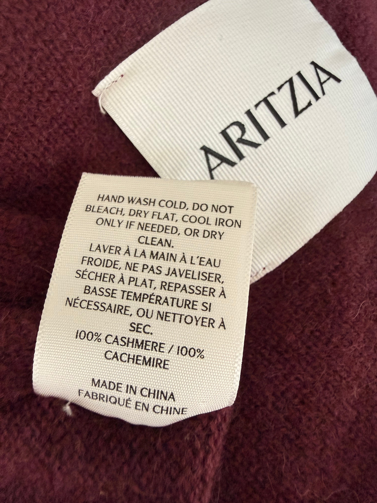 Aritzia Sumac Burgundy Cashmere Scarf