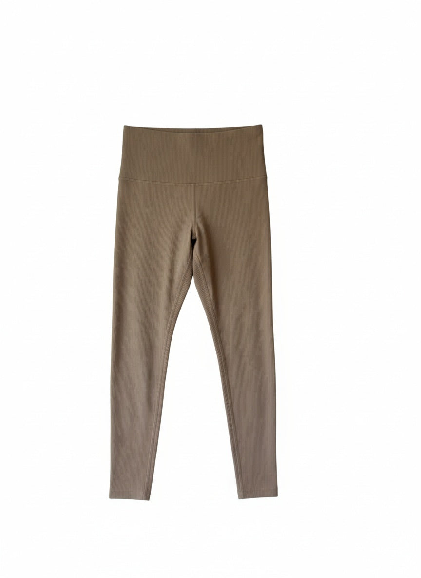 Lay-flat product shot of Lululemon Taupe Ribbed High-Rise Leggings Size 6