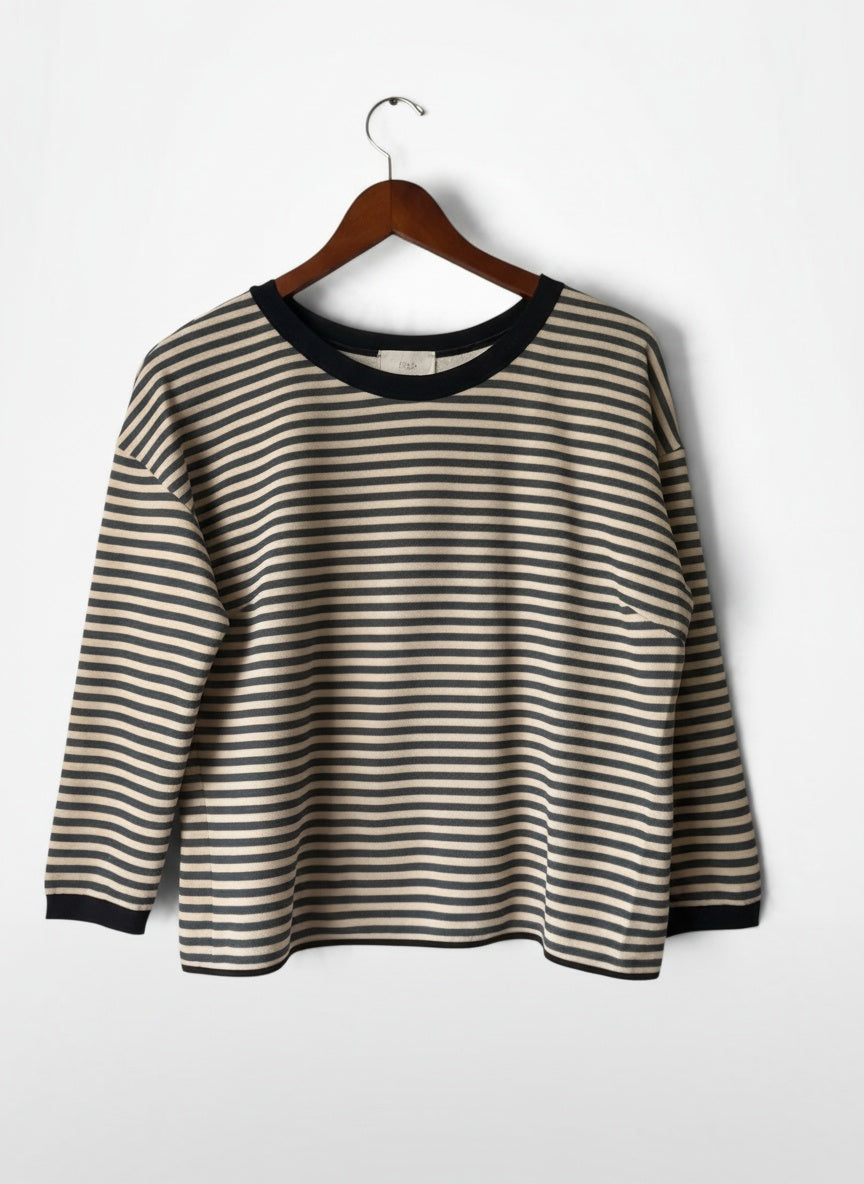 Lay-flat product shot of Pop Navy & Cream Breton Striped Long-Sleeve Top