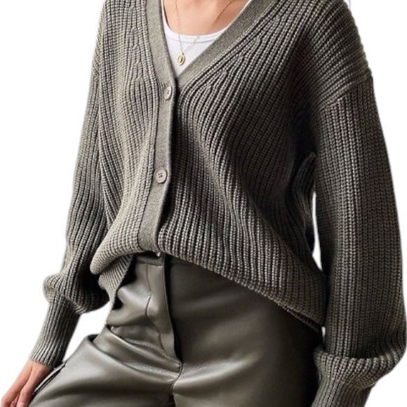 Aritzia Wilfred Green Cortado Cardigan Extra Small V-Neck Sweater