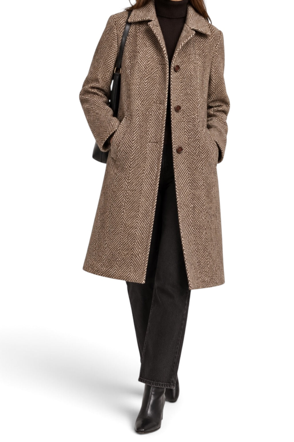 Max Mara Weekend Brown Herringbone Wool Coat Size 8