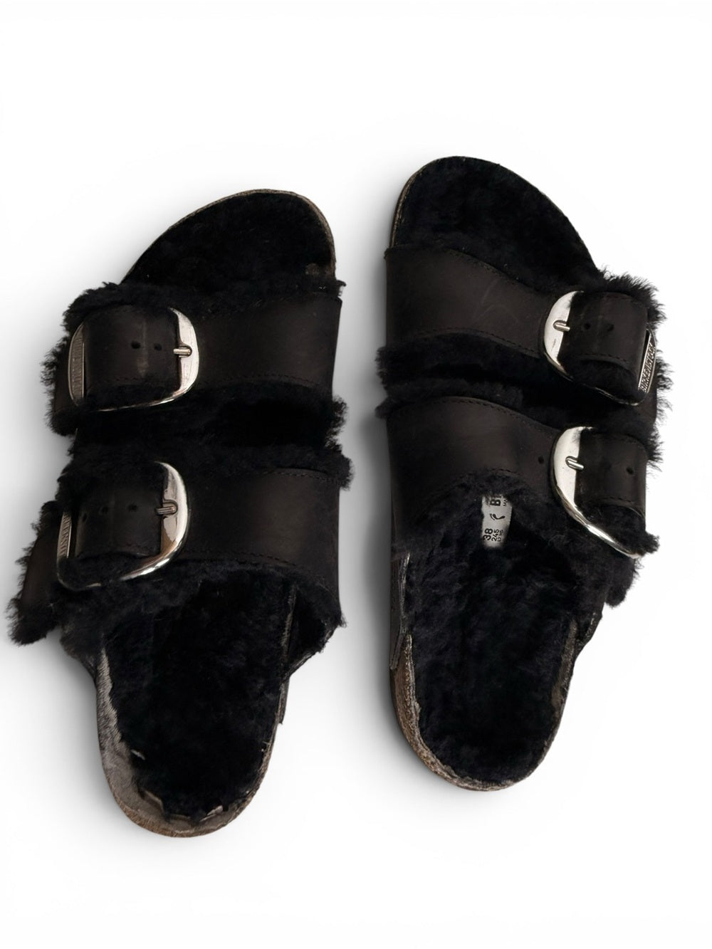 Birkenstock Arizona Big Buckle Shearling Black Sandals 38 US 7.5 Fur Lined Shoes - view 2