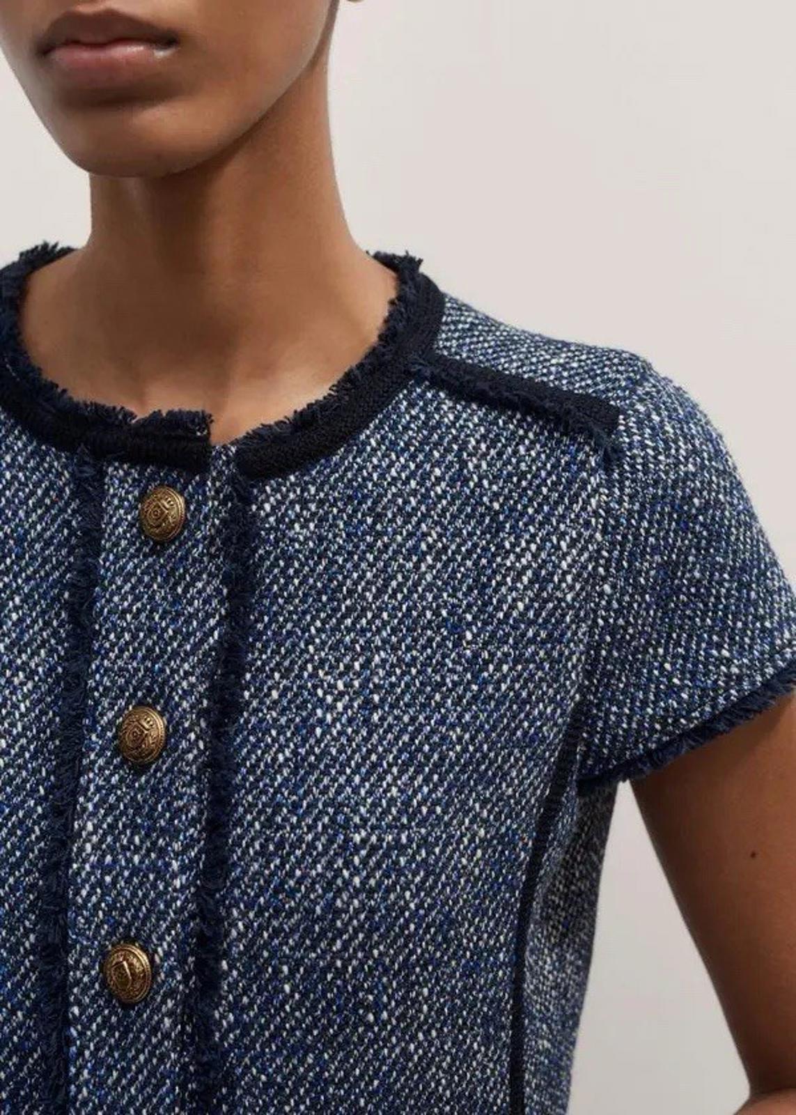 ME+EM Tweed Mini Dress Navy Gold Button Women's US 8 UK 12 SS25 Current Season - view 4