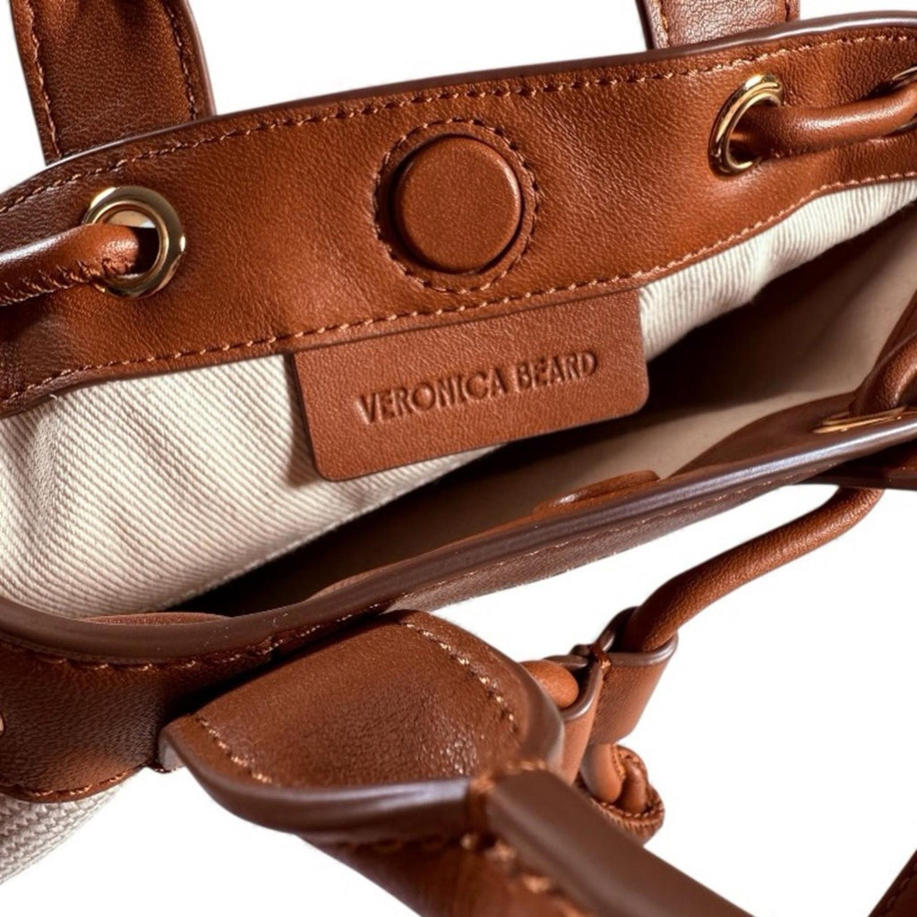 Veronica Beard Goody Bag Canvas Leather Bucket Natural Hazel Neutral Crossbody - view 8