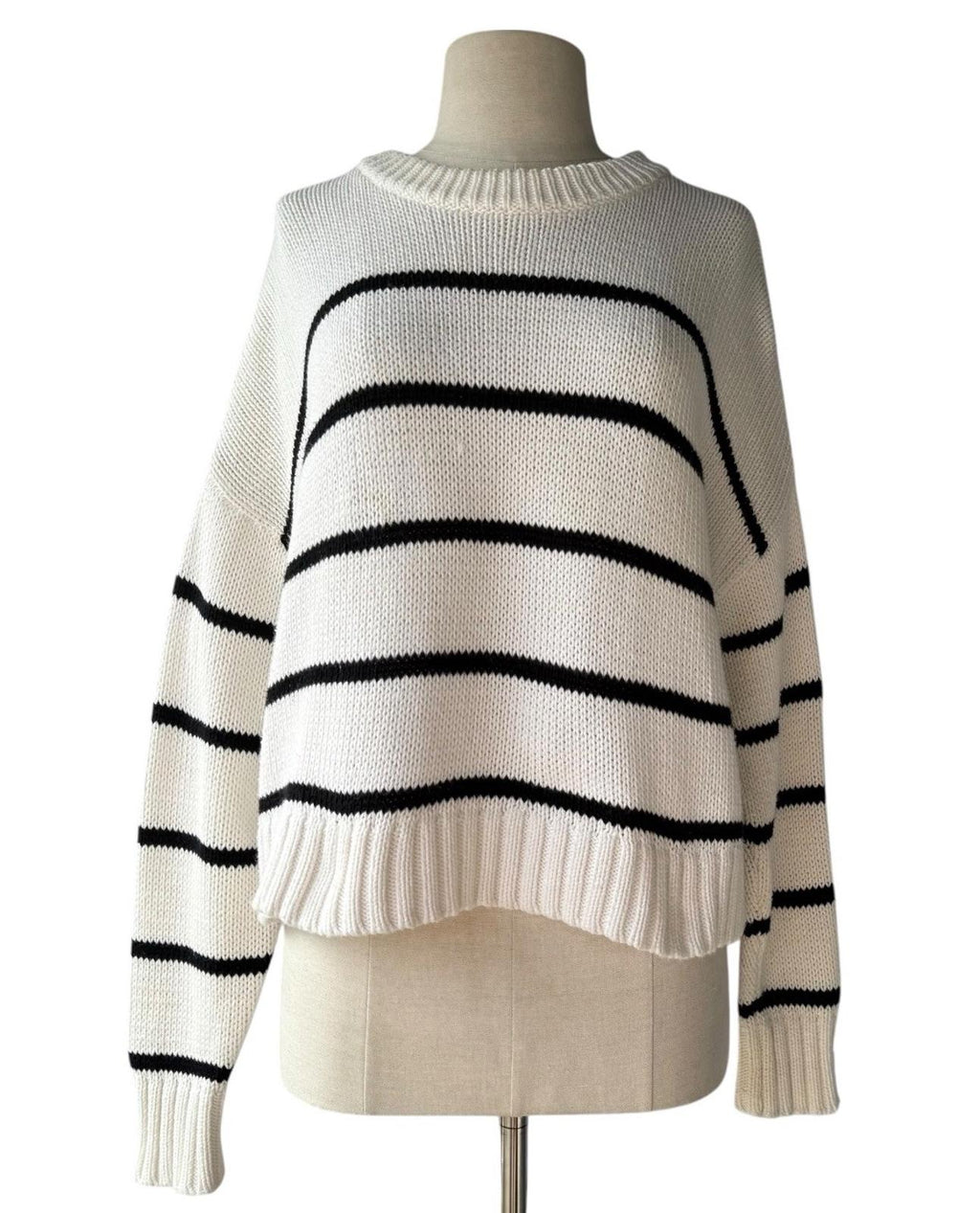 Jenni Kayne Women Chloe Crewneck Sweater Ivory Black Stripe Size XS Cotton Knit - view 8