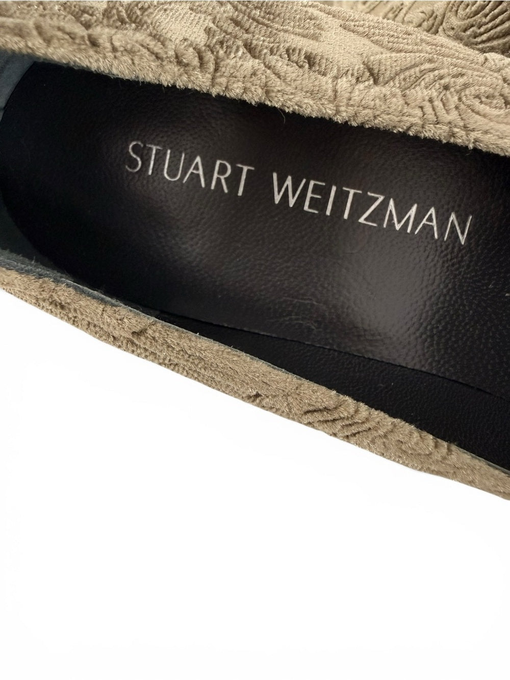 Stuart Weitzman Velvet Loafers Women's 8.5 M Taupe Embossed Slip On Flats Pumps - view 6