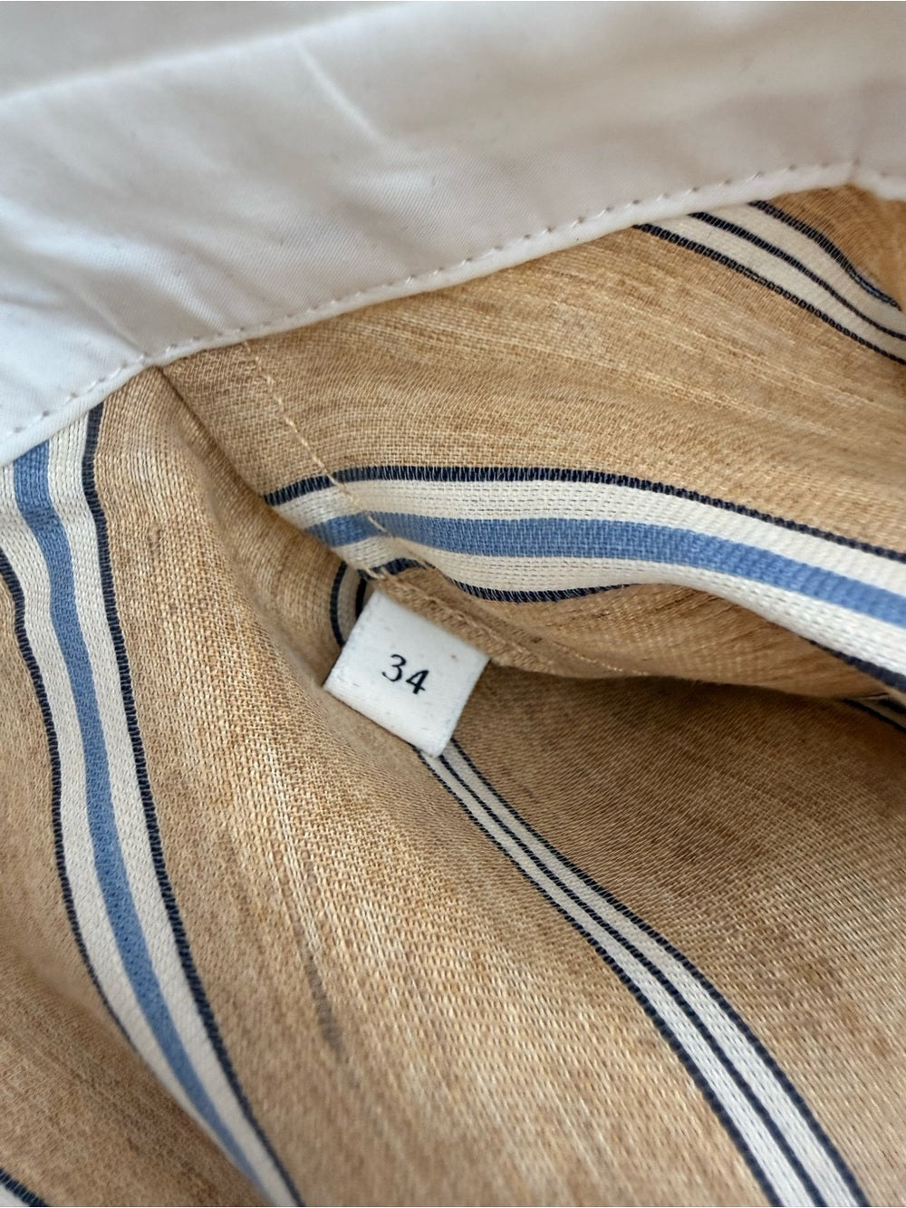 Sandro Rosita Linen Blend Midi Shirt Dress Beige Stripe Gathered FR34 Size XS - view 8