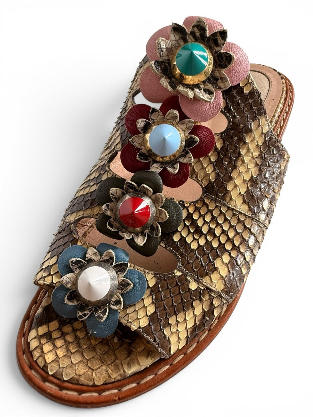 Fendi Flowerland Python Snakeskin Slide Sandals Floral Embellished Size 39 Shoes - view 4
