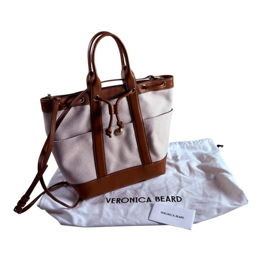 Veronica Beard Goody Bag Canvas Leather Bucket Natural Hazel Neutral Crossbody - view 10