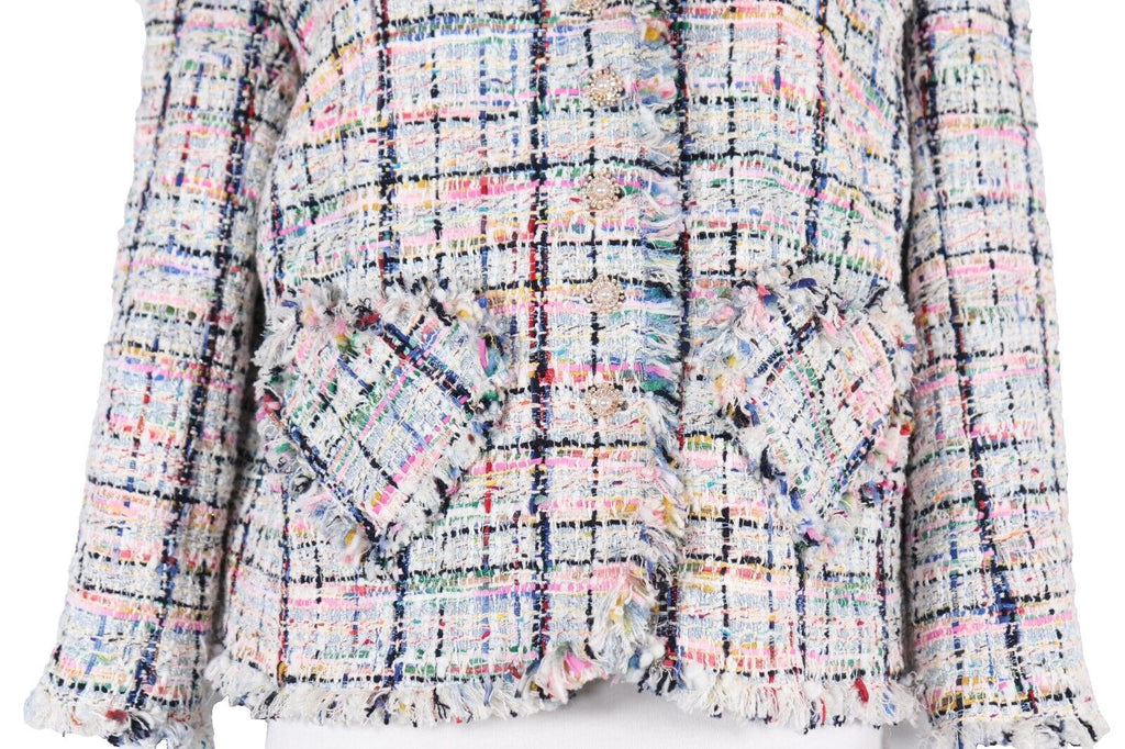 Edward Achour Paris Womens Size 44 Multicolor Tweed Blazer Crystal Button Jacket - view 4