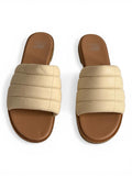Sorel Ella III Slide Sandals Ivory Leather Puffer Strap Slides Size 7.5 Flats