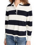 Wyeth Navy White Striped Knit Polo Sweater Cotton Cashmere Womens XS Preppy Top