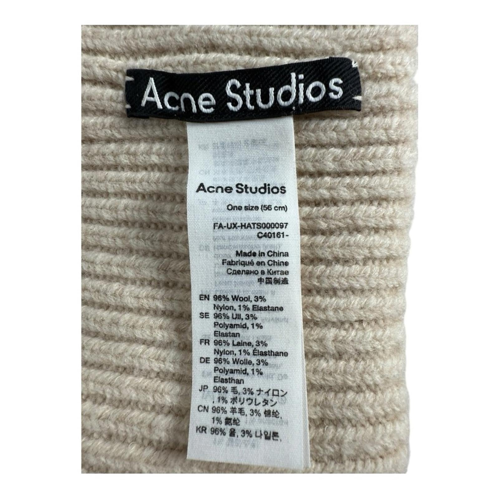 Acne Studios Kory Ribbed Wool Headband Ivory Off White Logo Patch One Size $225 - view 5