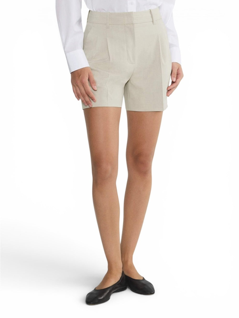 Aritzia The Effortless Mid-Thigh Shorts 6 Heather Matte Pearl Ivory High Rise