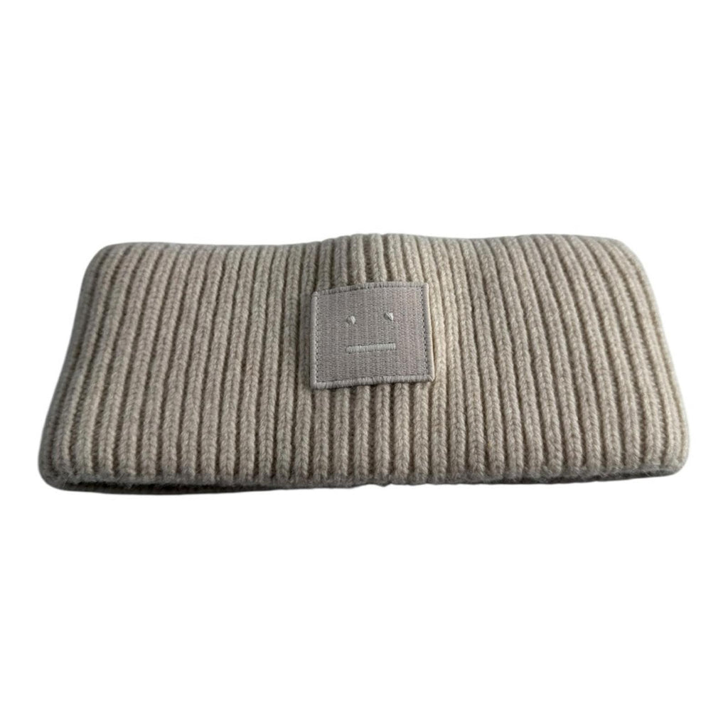 Acne Studios Kory Ribbed Wool Headband Ivory Off White Logo Patch One Size $225 - view 7