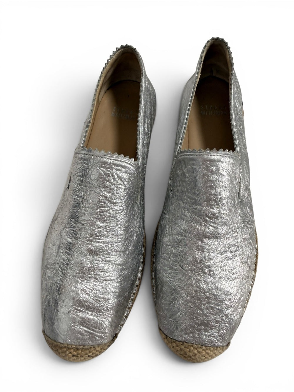 Stuart Weitzman Silver Leather Espadrille Flats Women's Size 8 Metallic Shoes - view 2