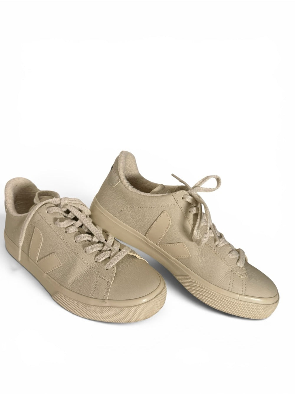 Veja Campo Shearling Leather Sneakers Women's US 8 EU 39 Cream Low Top Shoes - view 3