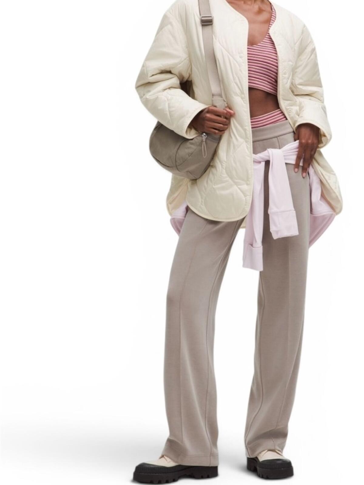 Lululemon Quilted Insulated Jacket Womens Small Beige Snap Front LW4CNBS - view 2