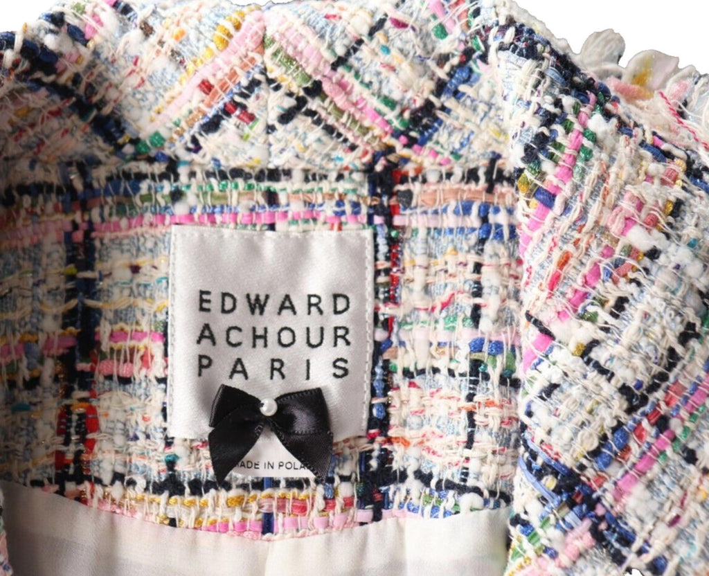 Edward Achour Paris Womens Size 44 Multicolor Tweed Blazer Crystal Button Jacket - view 2