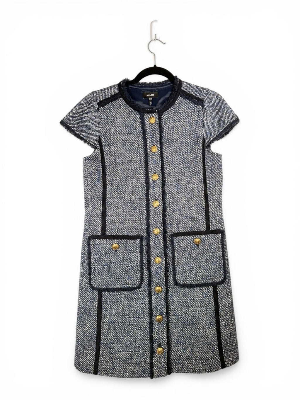 ME+EM Tweed Mini Dress Navy Gold Button Women's US 8 UK 12 SS25 Current Season - view 5
