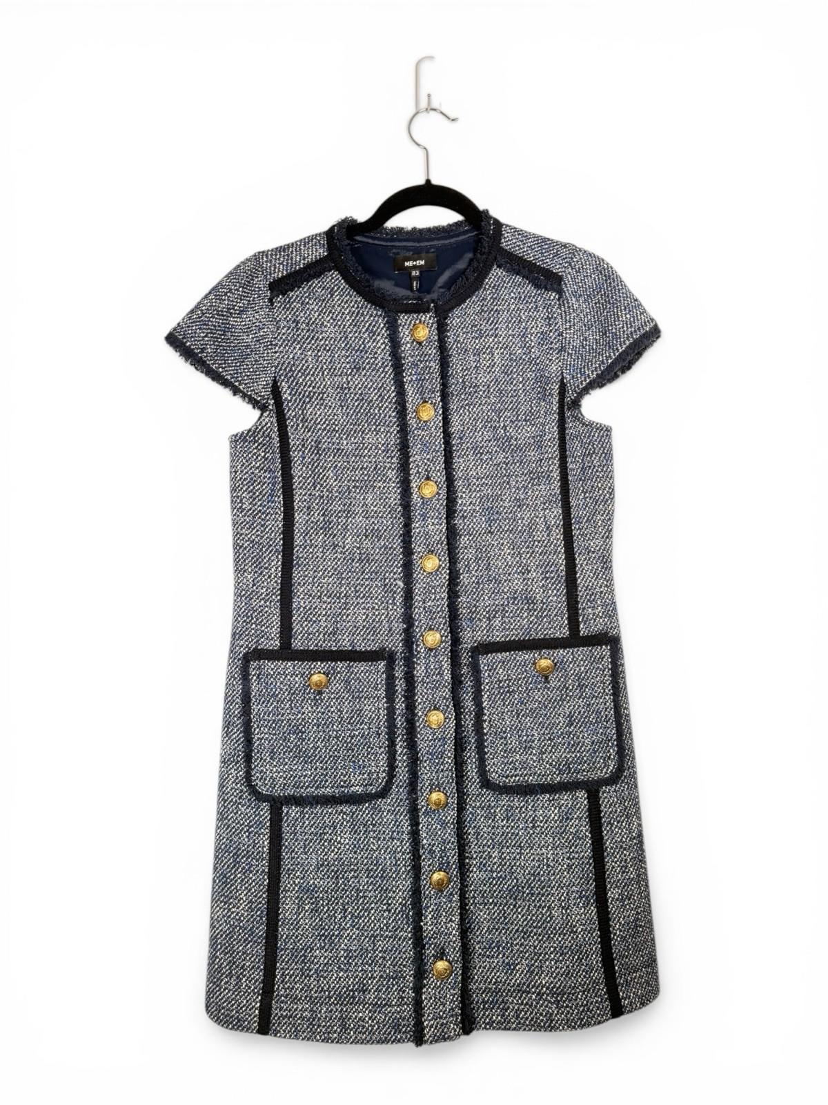 ME+EM Tweed Mini Dress Navy Gold Button Women's US 8 UK 12 SS25 Current Season - view 5