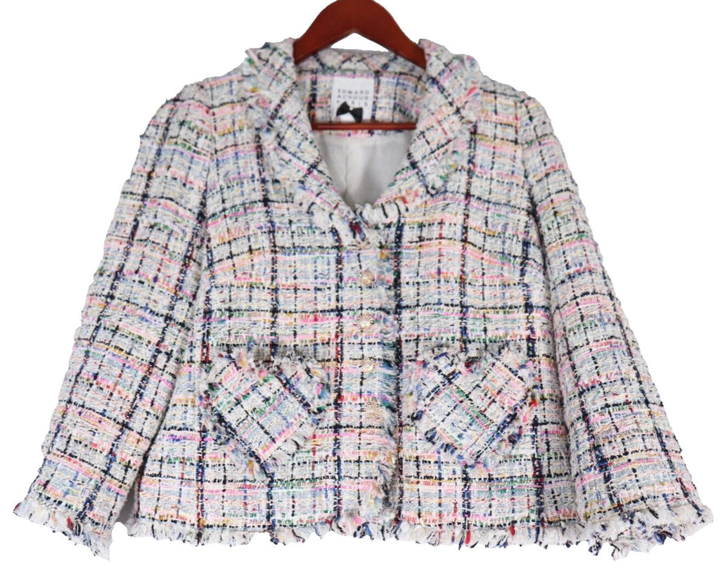 Edward Achour Paris Womens Size 44 Multicolor Tweed Blazer Crystal Button Jacket - view 3