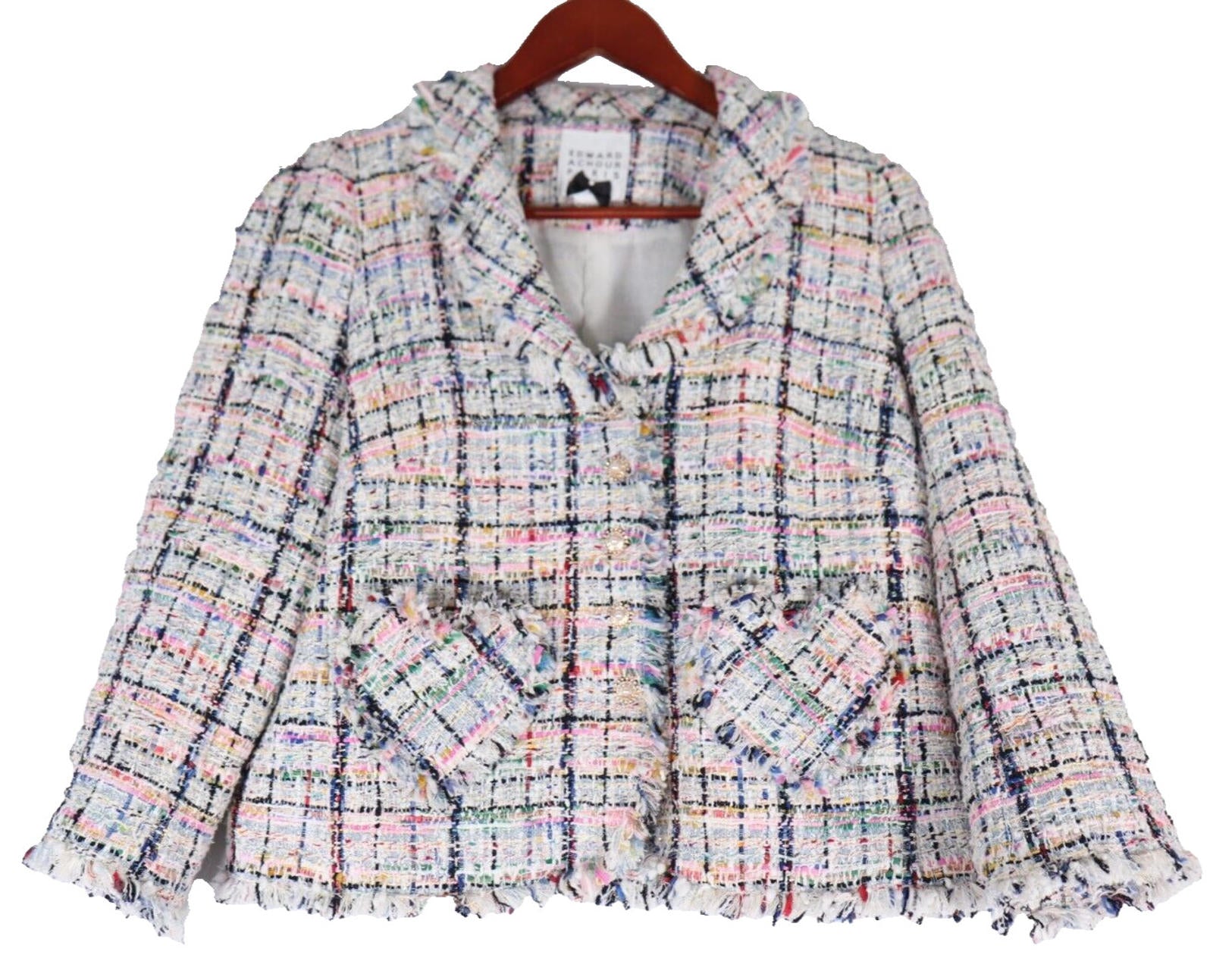 Edward Achour Paris Womens Size 44 Multicolor Tweed Blazer Crystal Button Jacket - view 3