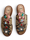 Fendi Flowerland Python Snakeskin Slide Sandals Floral Embellished Size 39 Shoes