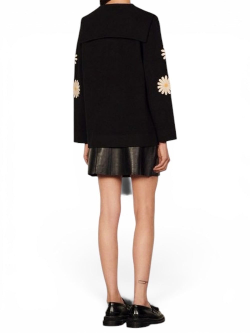 Sandro Paris Black Daisy Embroidered Oversized Collar Sweater Size 1 Small Tunic - view 4