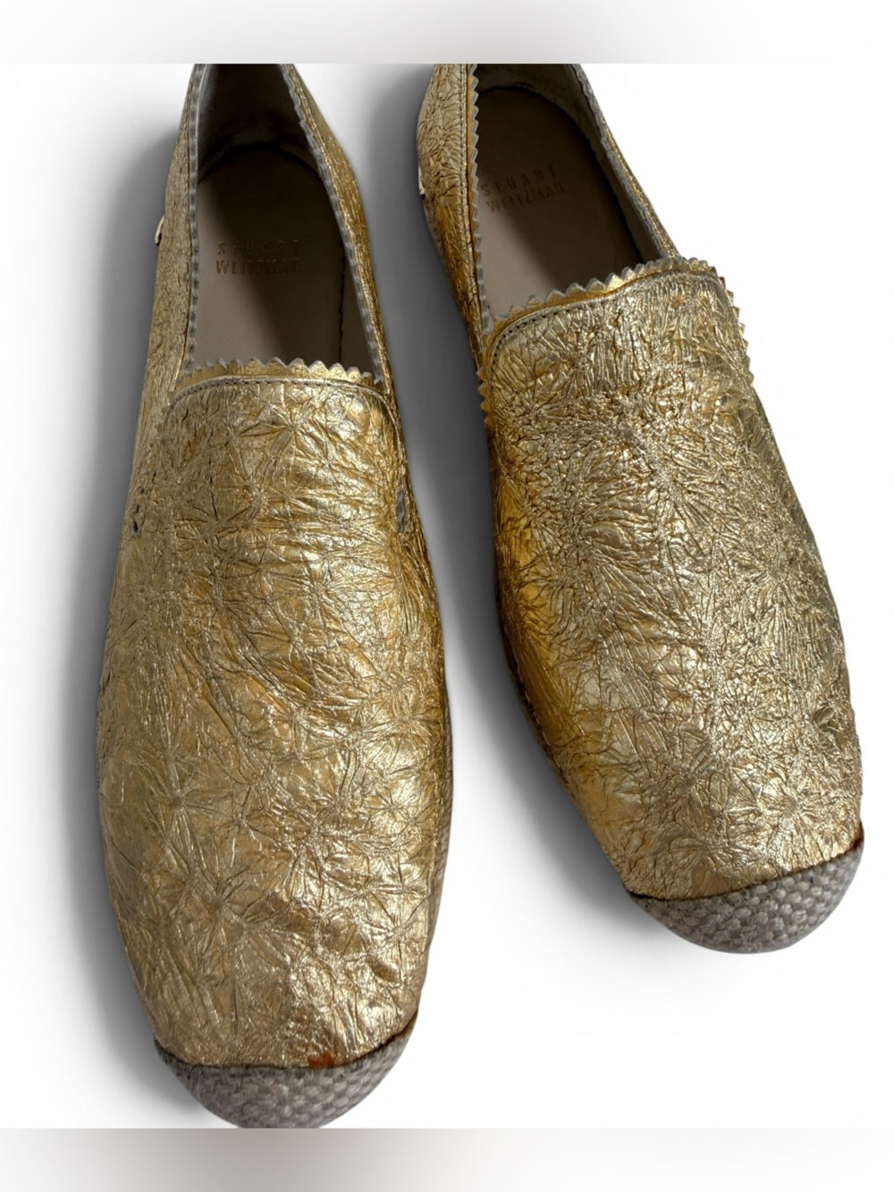 Stuart Weitzman Gold Leather Espadrille Flats Women's Size 8 Metallic Shoes - view 10